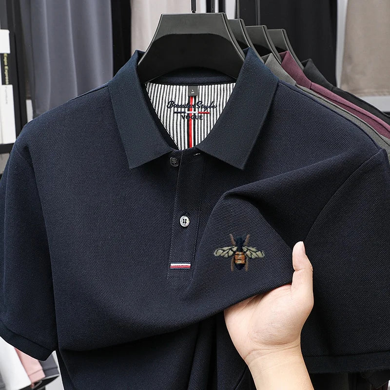 %Cotton letter jacquard lapel short sleeved T-shirt men's high-end brand Little Bee embroidery fashion trend summer polo shirt %Cotton letter jacquard lapel short sleeved T-shirt men's high-end brand Little Bee embroidery fashion trend summer polo shirt